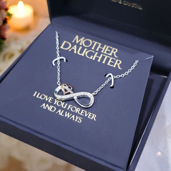 Brilliance Two‑Tone Infinity Heart Necklace – Swarovski Crystals 18" Chain - Picture 1 of 7